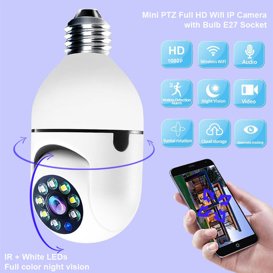 CAMERA WiFi 1080P Bóng đèn Zoom 4X Camera E27 Nhà 5GWiFi Màn hình báo động