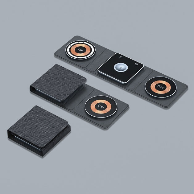 Đế sạc không dây gấp gọn từ tính 3 trong 1 cho iPhone, sạc nhanh trong suốt cho iWatch và Airpods