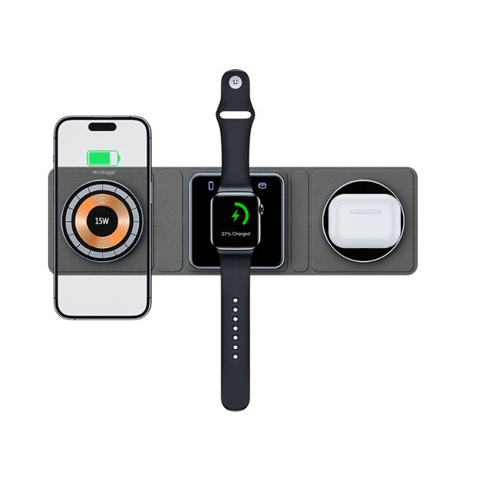 Đế sạc không dây gấp gọn từ tính 3 trong 1 cho iPhone, sạc nhanh trong suốt cho iWatch và Airpods