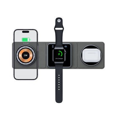 Đế sạc không dây gấp gọn từ tính 3 trong 1 cho iPhone, sạc nhanh trong suốt cho iWatch và Airpods