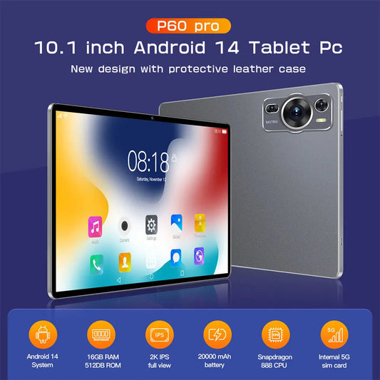 NEW Original P60Pro Tablets 16GB+1TB 10inch 20000mAh High-end Android 14 Tab 5G Dual SIM Global Version Tablet PC With keyboard