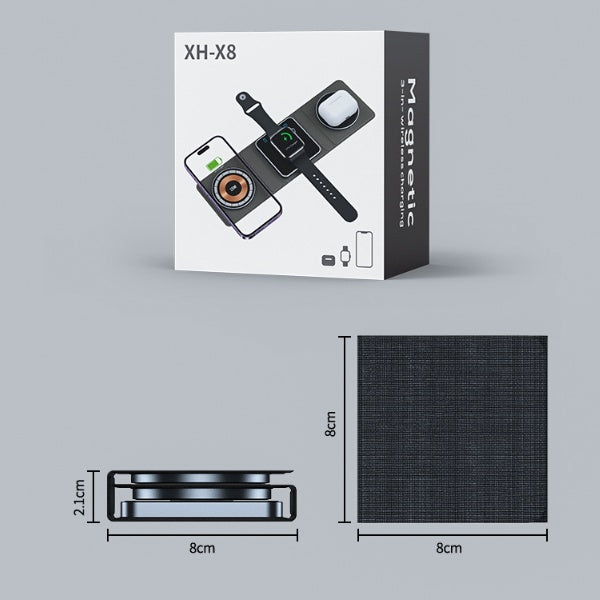 Đế sạc không dây gấp gọn từ tính 3 trong 1 cho iPhone, sạc nhanh trong suốt cho iWatch và Airpods